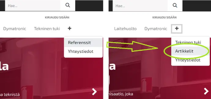 Referenssit ja ajankohtaiset artikkelit löytyvät nyt "Artikkelit" otsikon alta.