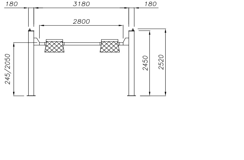 NF-LINE 4-PILARINOSTIN 5.500 KG SUUNTAUSMALLI 6.0 M X 520 MM PNEUMAATTISESTI LUKITTUVAT LIUKULEVYT