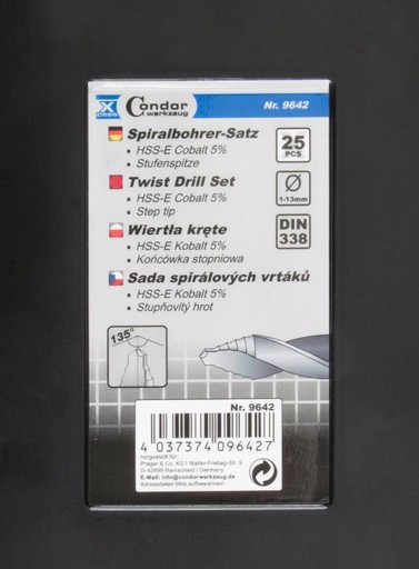 Twist Drill Set, step tip, HSS-E Cobalt 5%, 25 pcs., 1-13 mm