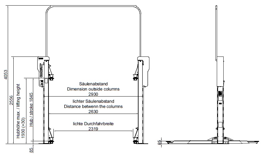 C230 EL 2-PILARINOSTIN 3,0T SÄHKÖMEKAANINEN LATTIAVAPAA H505.00 