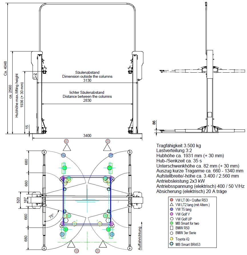 C235 PREMIUM 2-PILARINOSTIN 3,5T SÄHKÖMEKAANINEN, H400.10