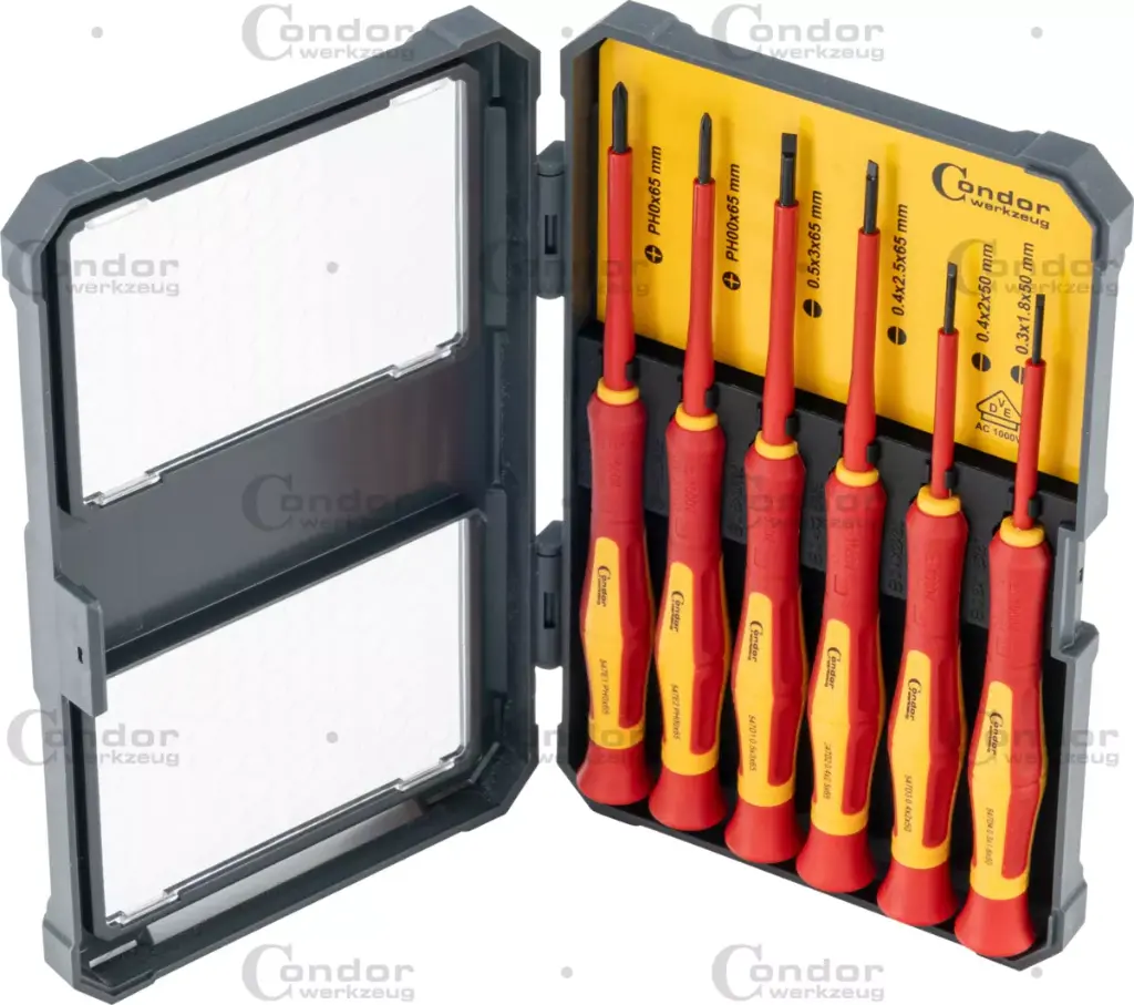 SCREWDRIVER SET, VDE, 6 PCS., PLAIN SLOT + CROSS SLOT