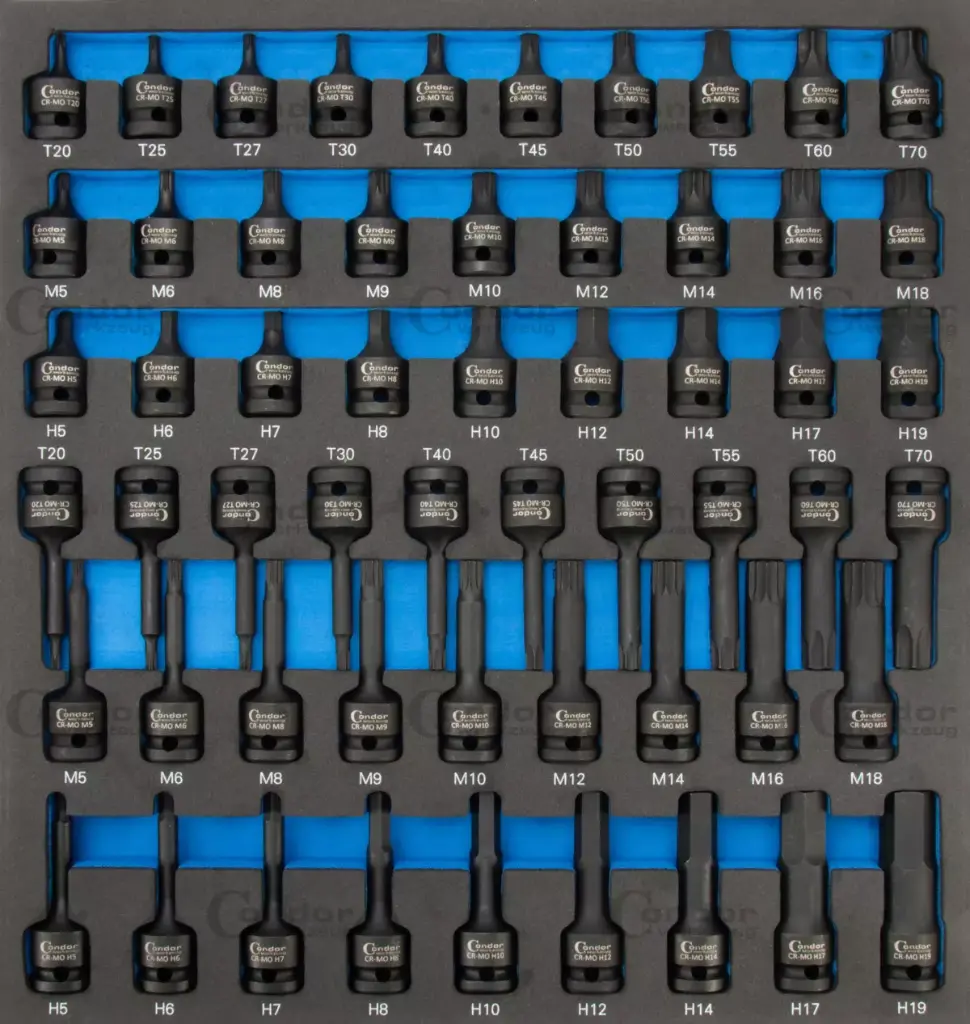 CONDOR VOIMAKÄRKIHYLSY SARJA KUUSIO TORX JA XZN 1/2" 80 OSAA MODUULI