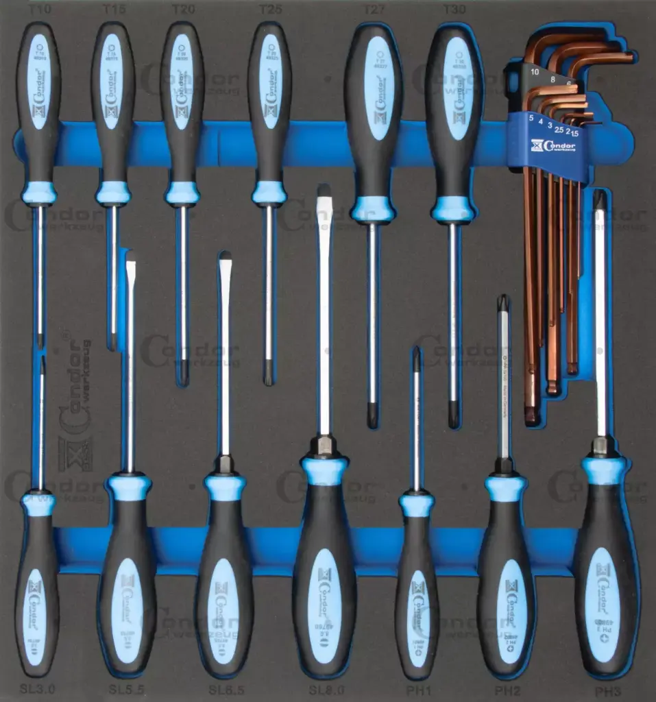 CONDOR RUUVIMEISSELI JA KUUSIOAVAIN SARJA FOAM MODUULI 2/3 22 OSAA.