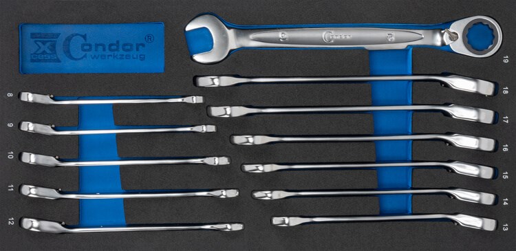 CONDOR RÄIKKÄLENKKIAVAINSARJA 8-19MM 12 OSAA SUUNNANVAIHDOLLA FOAM MODUULI 1/3