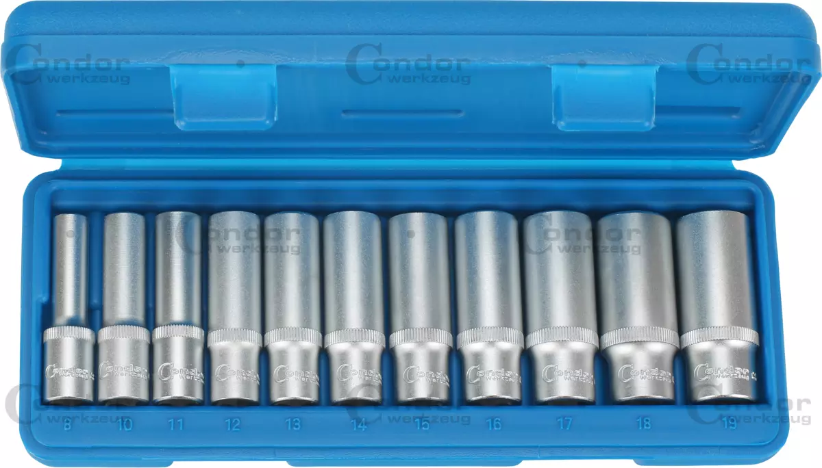 CONDOR HYLSYSARJA PITKÄ 3/8' 11 OSAA KUUSIO 8-19 MM