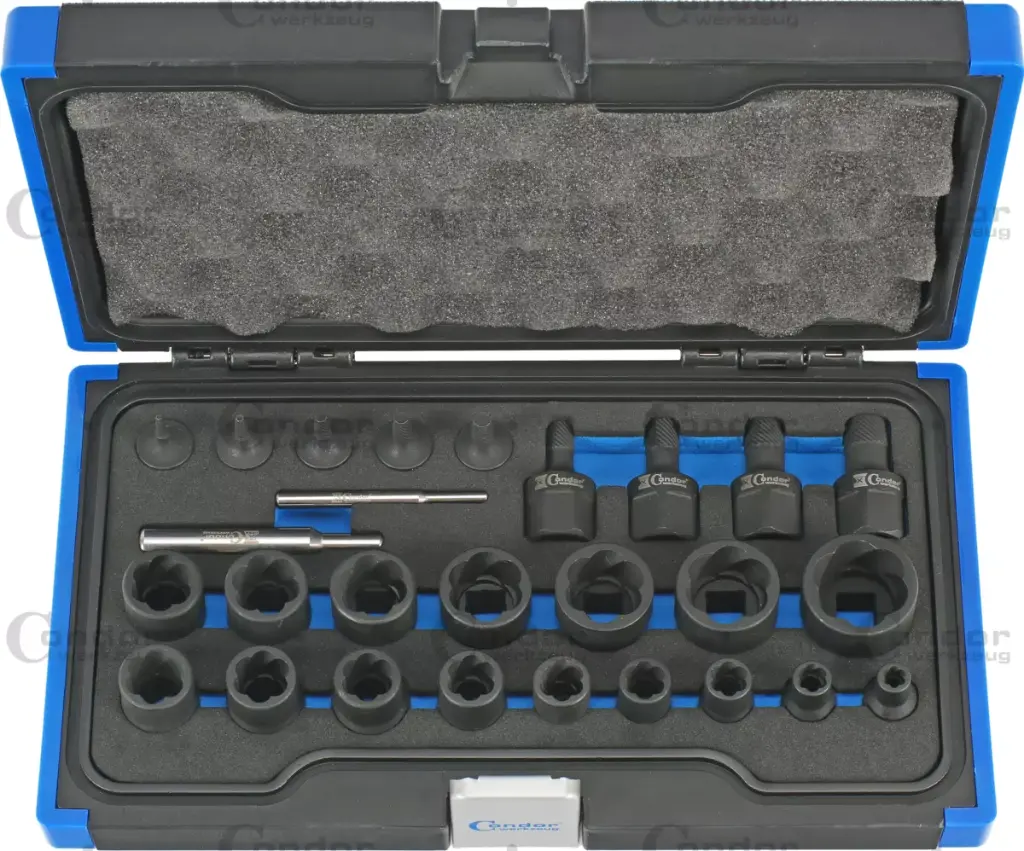 CONDOR VASTAKIERRE HYLSYSARJA JA KÄRKIHYLSYSARJA 6-27MM 1/4+3/8+1/2" VÄÄNTIÖILLE 27 OSAA