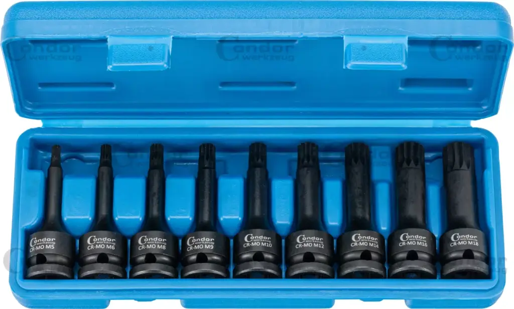 CONDOR 1/2" XZN VOIMAKÄRKIHYLSY SARJA M4-16 9 OSAA