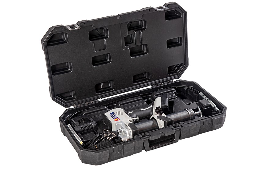 AKKUKÄYTTÖINEN RASVAPRÄSSI MITTARILLA, LAUKUSSA