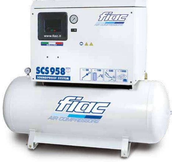 FIAC SCS 958 SILENT-MÄNTÄKOMPRESSORI 5.5 KW 10 BAR 830 L/MIN 270L SÄILIÖ