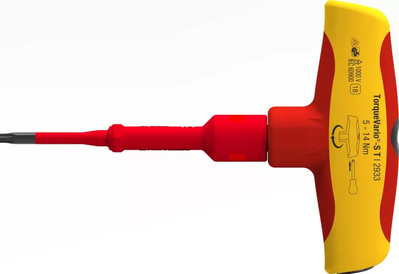 Torque screwdriver with T-handle TorqueVario®-S T electric 5-14 Nm variably adjustable torque limit