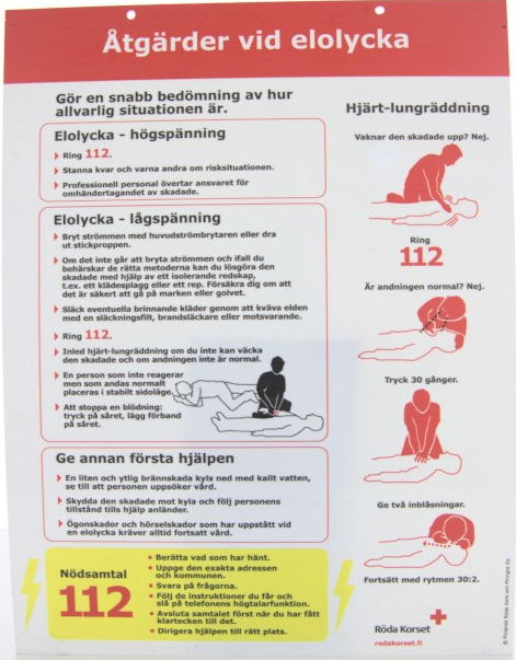 OHJEET SÄHKÖTAPATURMAN SATTUESSA, 300X900, RUOTSI