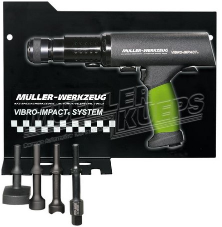 [290206] MÜLLER VIBRO IMPACT PAINEILMAVASARA PITKÄ ISKUINEN SIS TELINE JA 4 ISKUPÄÄTÄ