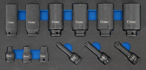 [7148] CONDOR VOIMAHYLSYSARJA 1/2' 12 KULMA PYÖRÄNNAPAMUTTERI 12 OSAA FOAM MODUULI 1/3