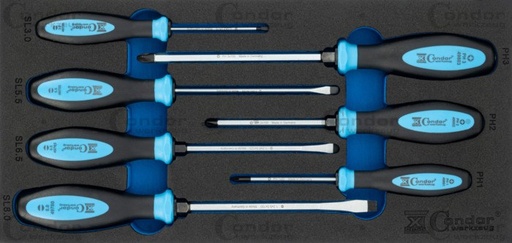 [7257] CONDOR RUUVIMEISSELISARJA TALTTA 3-8MM + PH1-3  7 OSAA  FOAM MODUULI