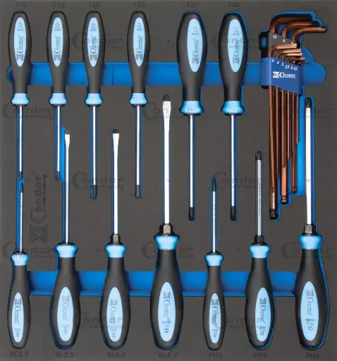 [7252] CONDOR RUUVIMEISSELI JA KUUSIOAVAIN SARJA FOAM MODUULI 2/3 22 OSAA.