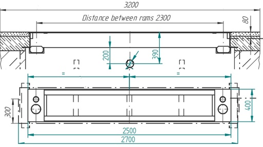 [TRE2141] TWIN RAM YLÄKEKYS 2-SYLINTERINOSTIMELLE 2300 MM GALVANOITU